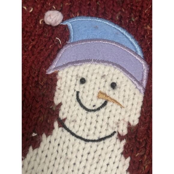 VTG Christopher Banks Med Red Hand Embroidered Christmas Snowman Nature Sweater - Picture 5 of 13